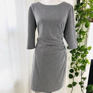 Lauren Ralph Lauren Black & White Checked Side Ruched Fully Lined Dress -Size 16
